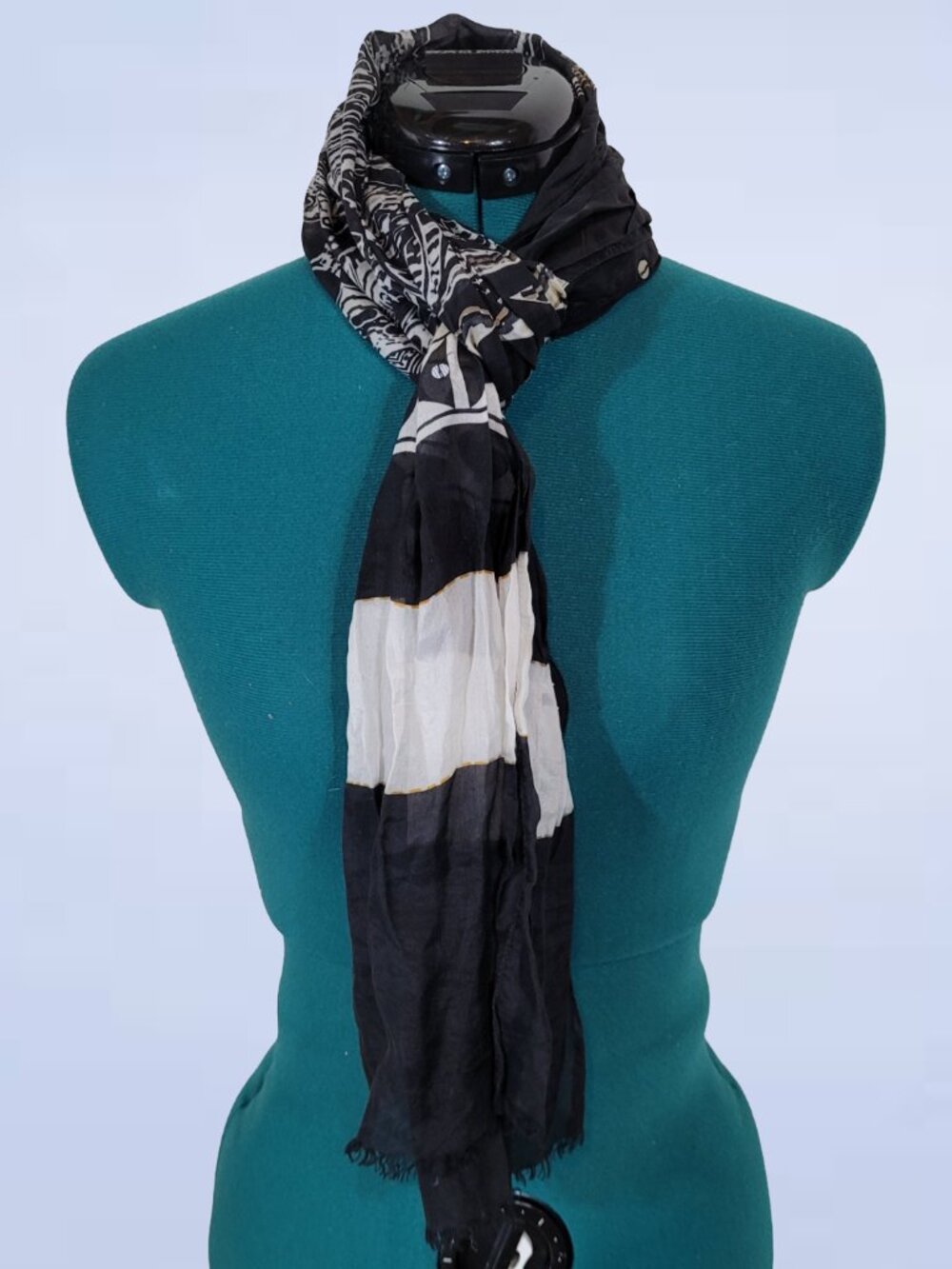 Boho Geometric Silk Scarf in Black Beige White